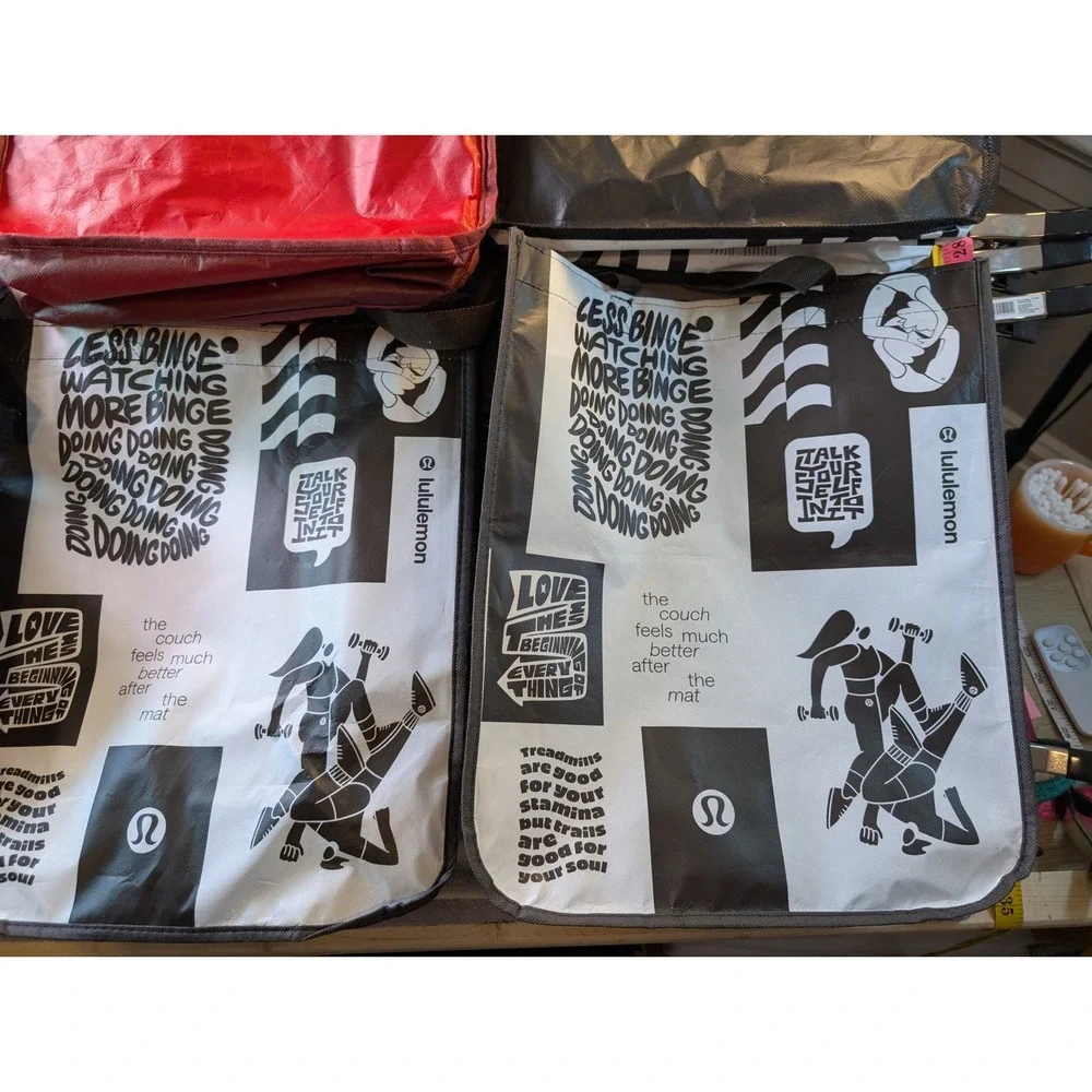 Lululemon Reusable Shopping Tote Bag Lot x10 Assorted Sizes Colors Graphics Logo